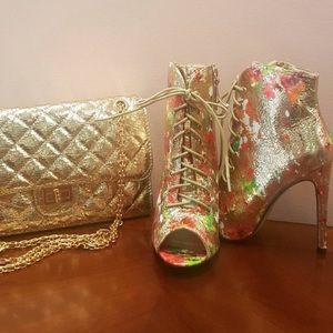 Gold ankle lace up booties